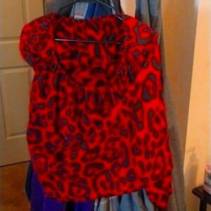 Red leopard cheetah print blouse